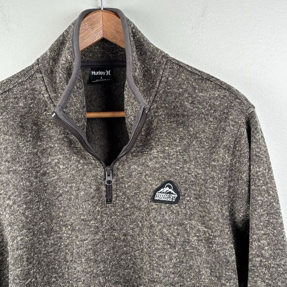 Hurley Sweater Mens Large Brown Quarter Zip Pullover Outdoor Fleece Soft EUC - Picture 3 of 10